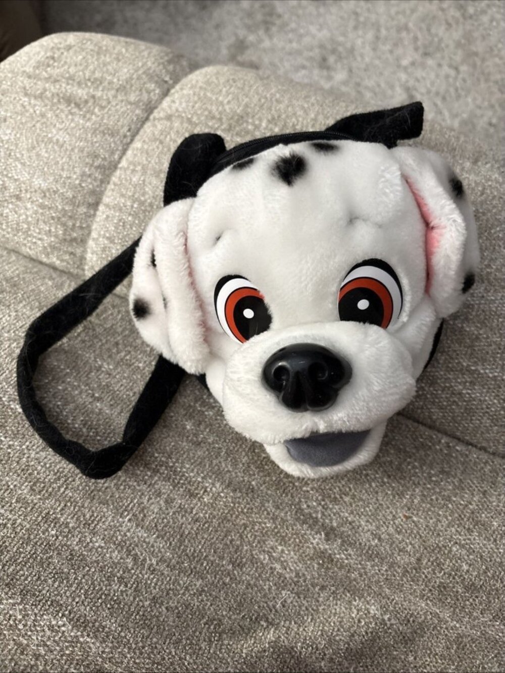 Plush Dalmatian Dog Head Shoulder Bag White Black Spots